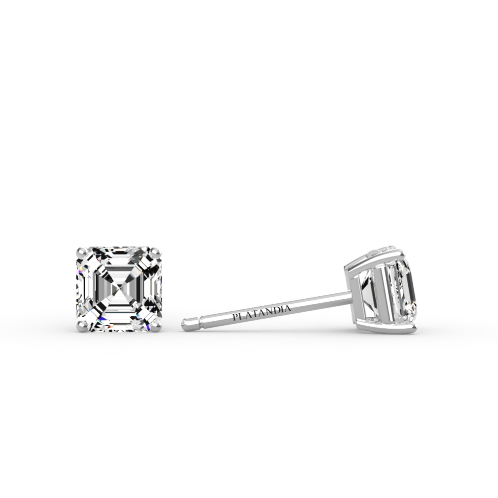 Square Octagon Cut Diamond Studs Platinum