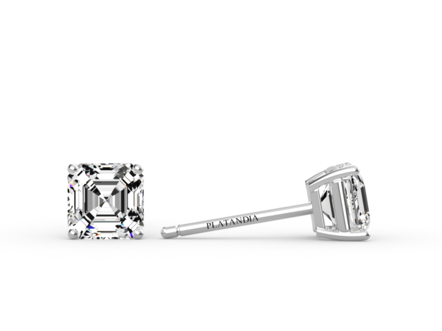 Square Octagon Cut Diamond Studs Platinum