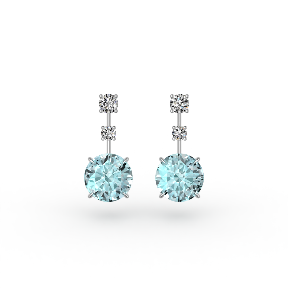 Round Aquamarine and Diamond Earrings
