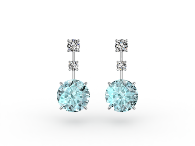 Round Aquamarine and Diamond Earrings