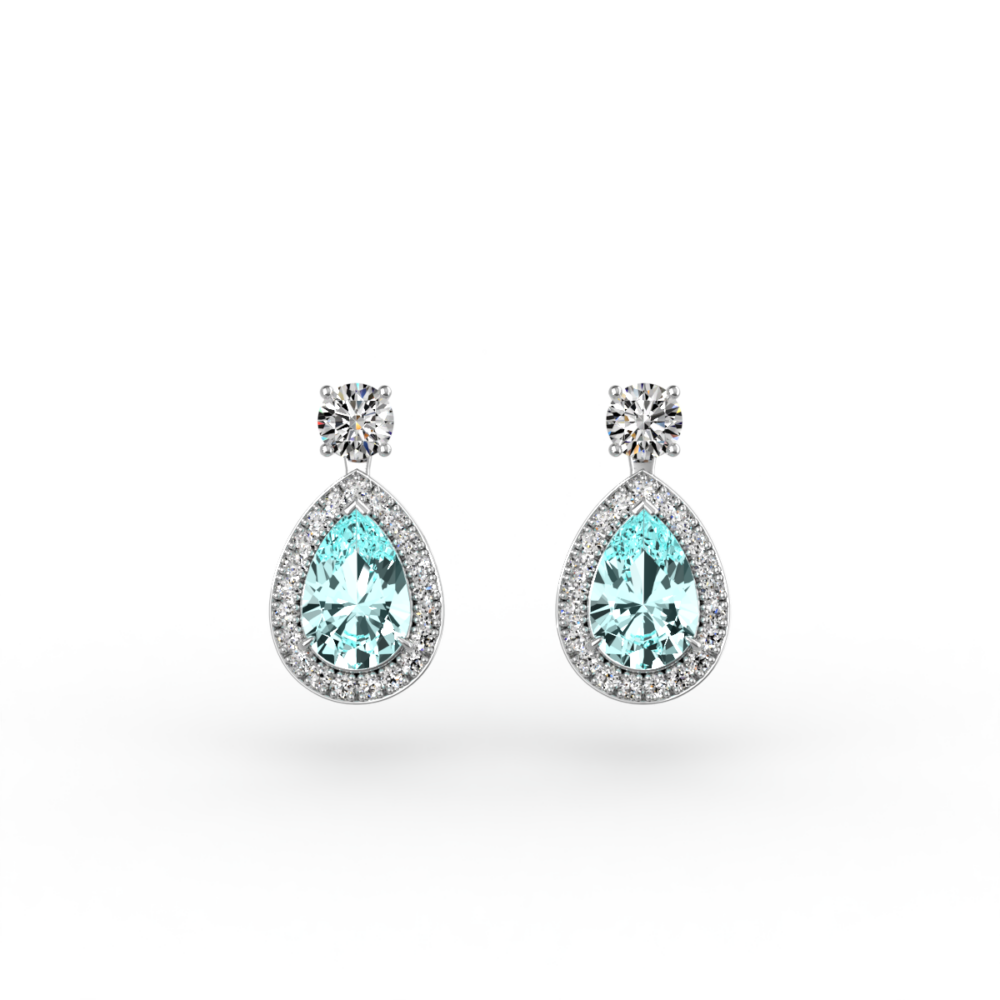 Pear-Cut Aquamarine Earrings with Halo & detachable diamond studs