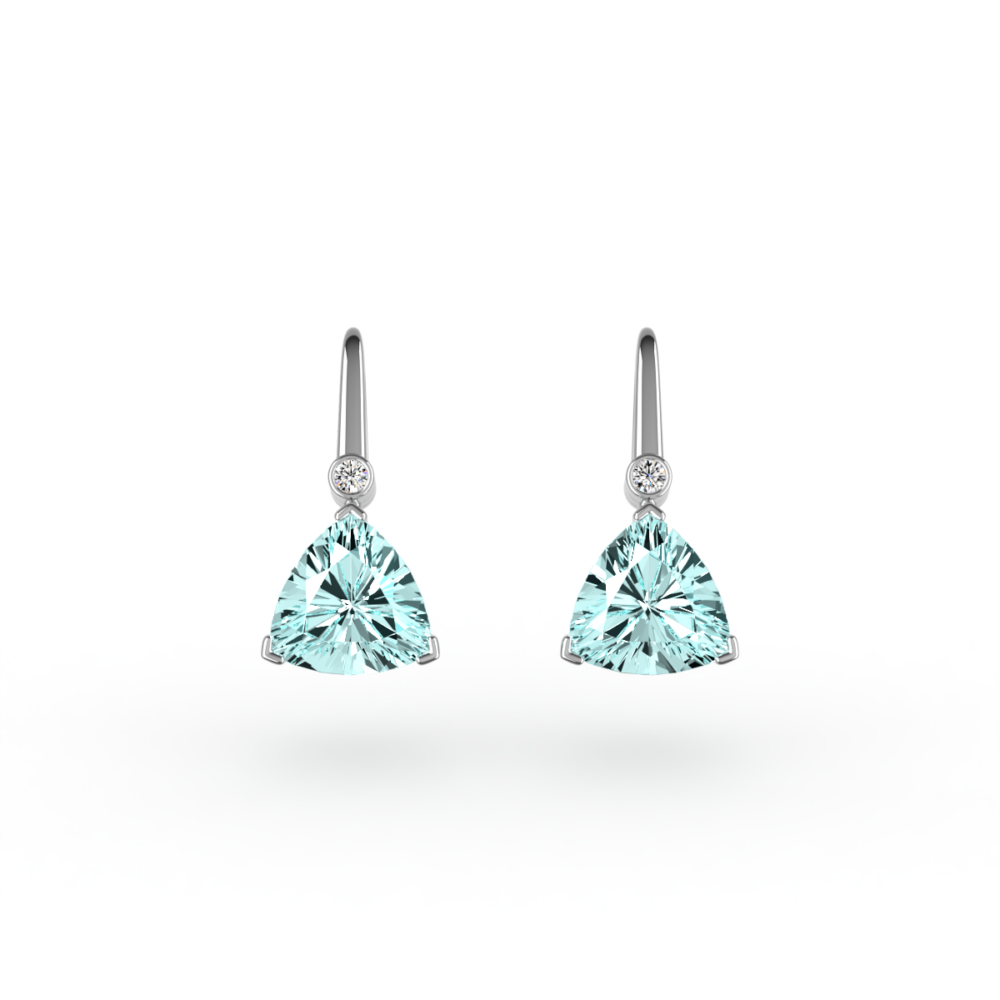 Trilliant Cut Aquamarine and Round Diamond Drop Earrings