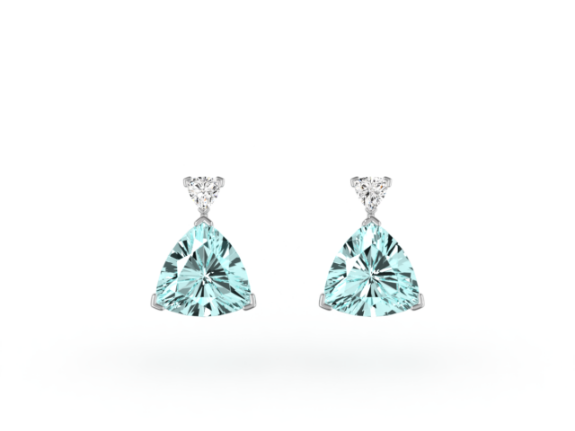 Trilliant Cut Aquamarine Earrings with small Trilliant Diamonds