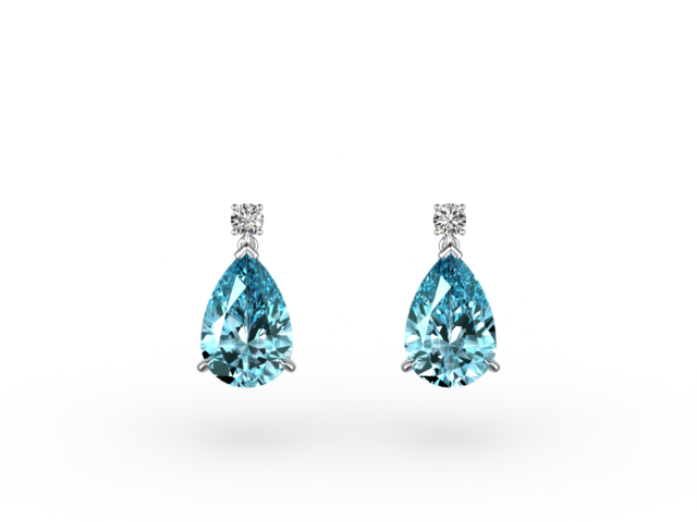 Pear-Cut Blue Zircon and Diamond Drop Earrings