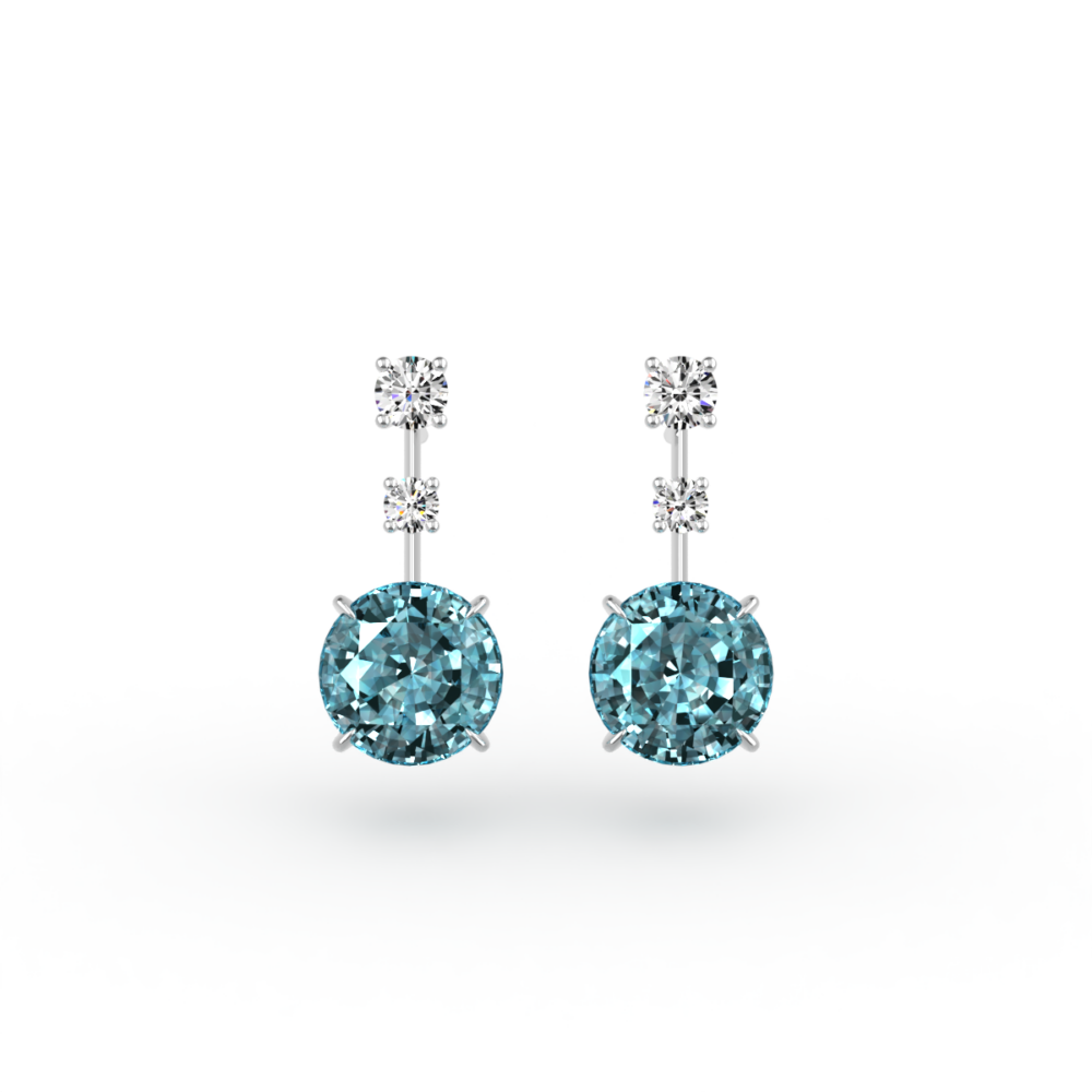 Blue Zircon Earrings with Diamonds