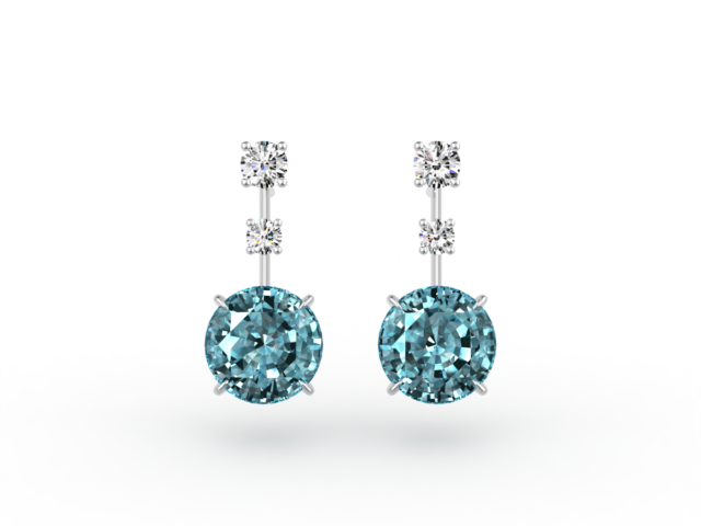 Blue Zircon Earrings with Diamonds