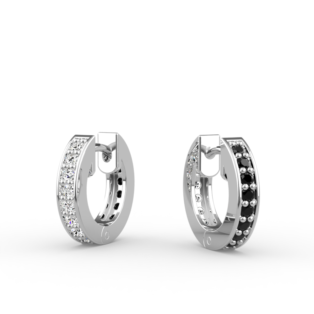 Double Sided Huggie Earrings - with Black & White Diamonds in Platinum