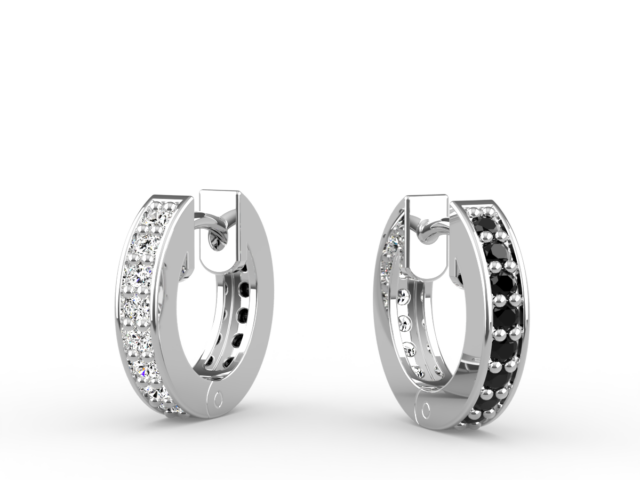 Double Sided Huggie Earrings – with Black & White Diamonds in Platinum