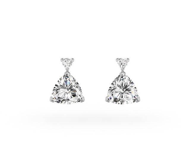 Trilliant Cut Diamond Earrings with small Trilliant Diamonds