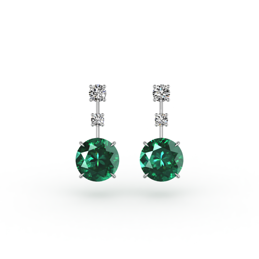 Round Emerald and Diamond Earrings