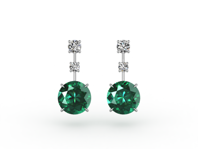 Round Emerald and Diamond Earrings