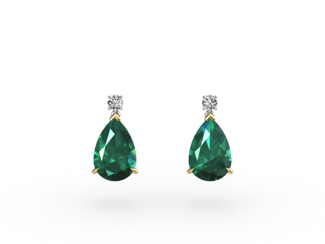 Pear-Cut Emerald and Diamond Drop Earrings