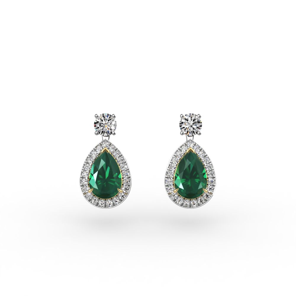 Pear-Cut Emerald Halo Earrings with Detachable Diamond Studs
