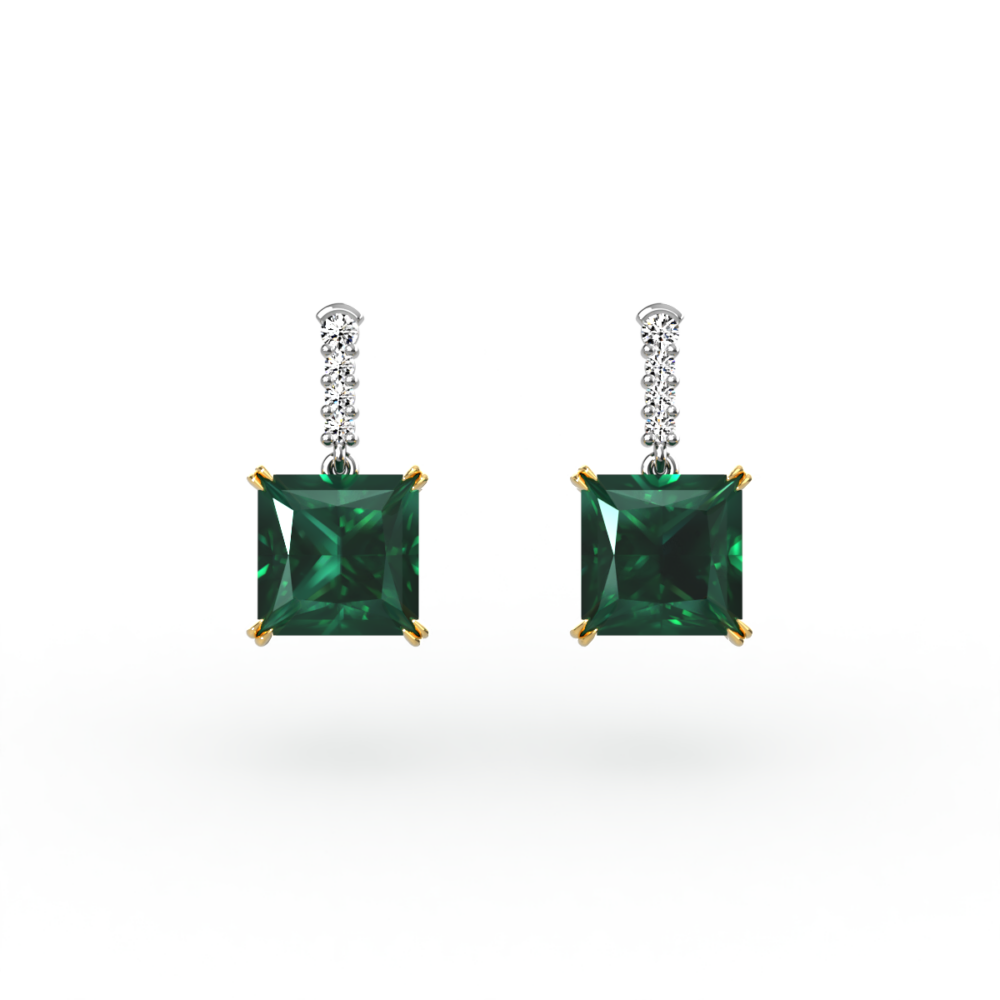 Princess Cut Emerald and Diamond Earrings