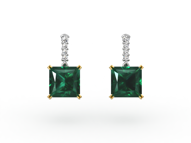 Princess Cut Emerald and Diamond Earrings