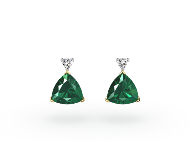 Trilliant Cut Emerald Earrings with small Trilliant Diamonds