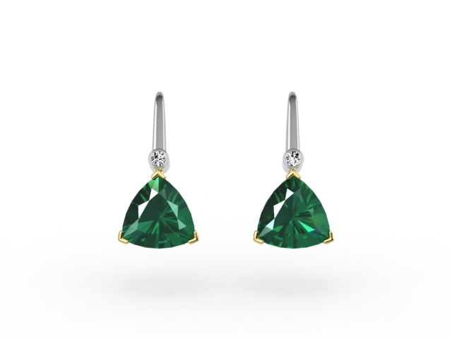 Trilliant Cut Emerald and Diamond Drop Earrings