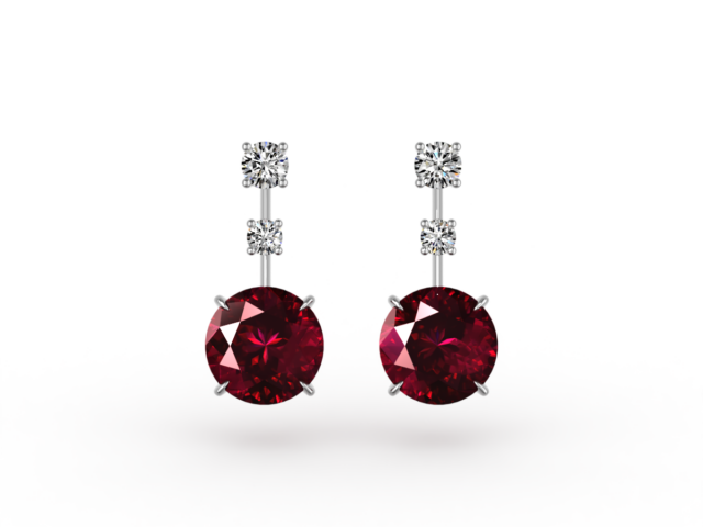 Round Ruby and Diamond Earrings
