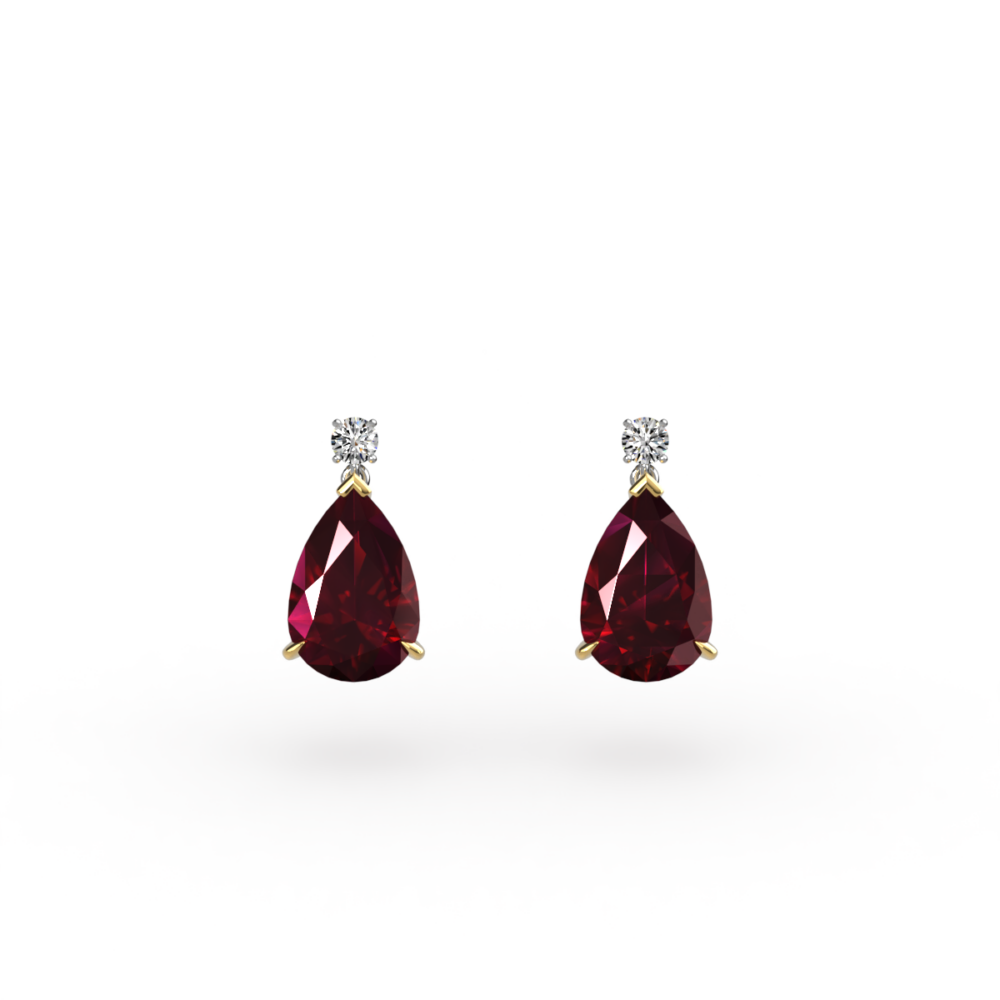 Pear-Cut Ruby and Diamond Drop Earrings