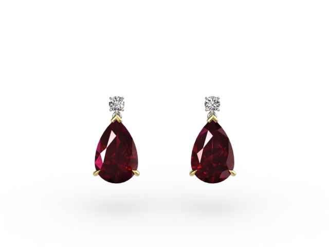 Pear-Cut Ruby and Diamond Drop Earrings
