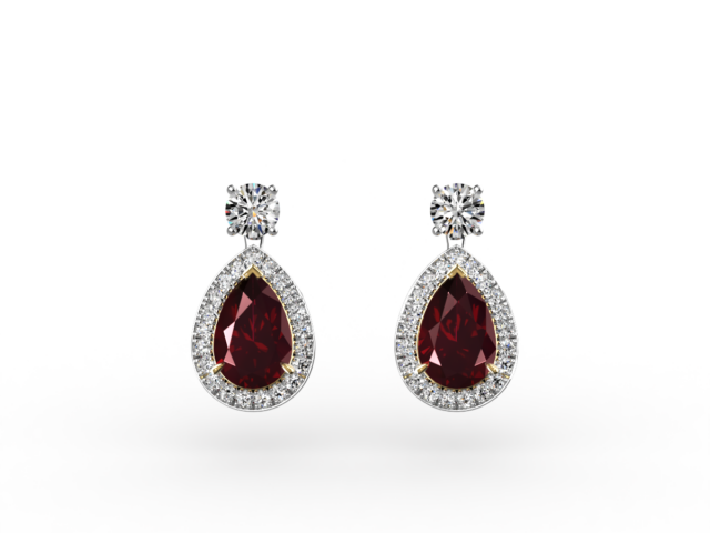 Pear-Cut Ruby Halo Earrings with Detachable Diamond Studs