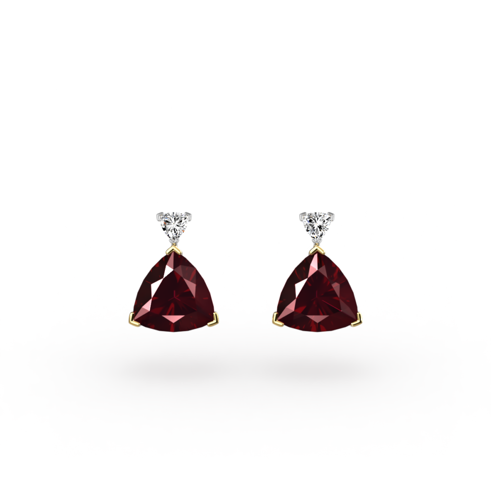 Trilliant Cut Ruby Earrings with small Trilliant Diamonds
