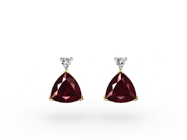 Trilliant Cut Ruby Earrings with small Trilliant Diamonds