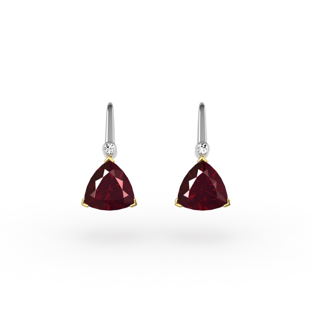 Trilliant Cut Ruby and Diamond Drop Earrings