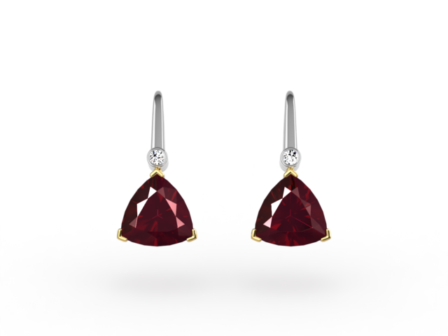 Trilliant Cut Ruby and Diamond Drop Earrings