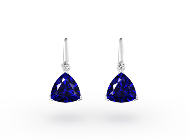 Trilliant Cut Tanzanite and Round Diamond Drop Earrings