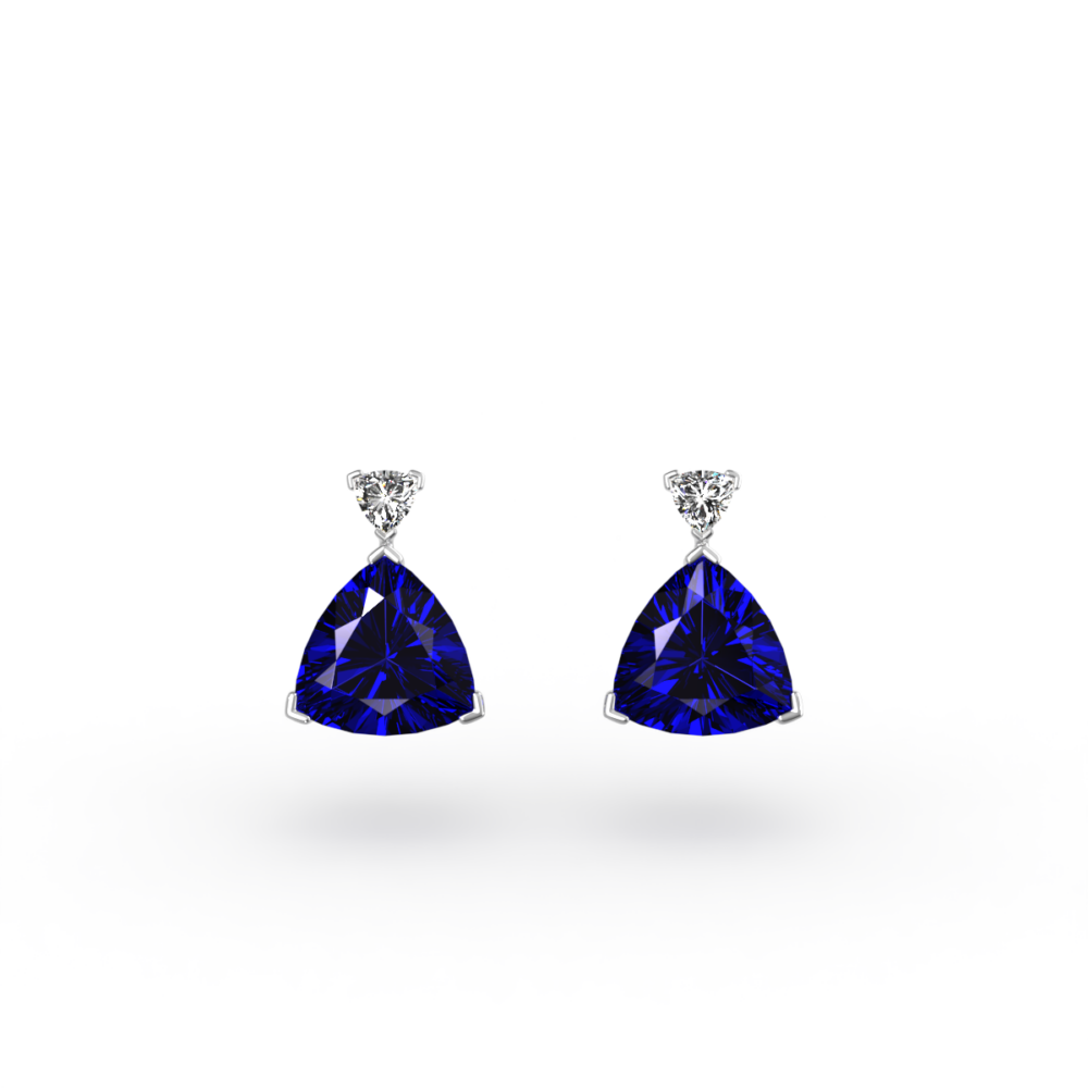 Trilliant Cut Tanzanite Earrings with Small Trilliant Diamonds