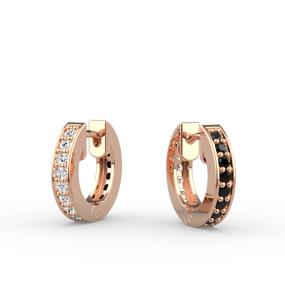 Huggie Earrings - with Black Diamonds in Rose Gold