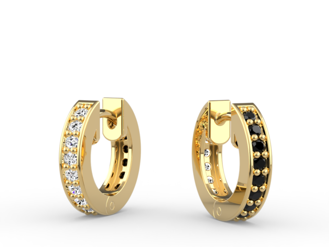 Huggie Earrings – with Black Diamonds in Yellow Gold