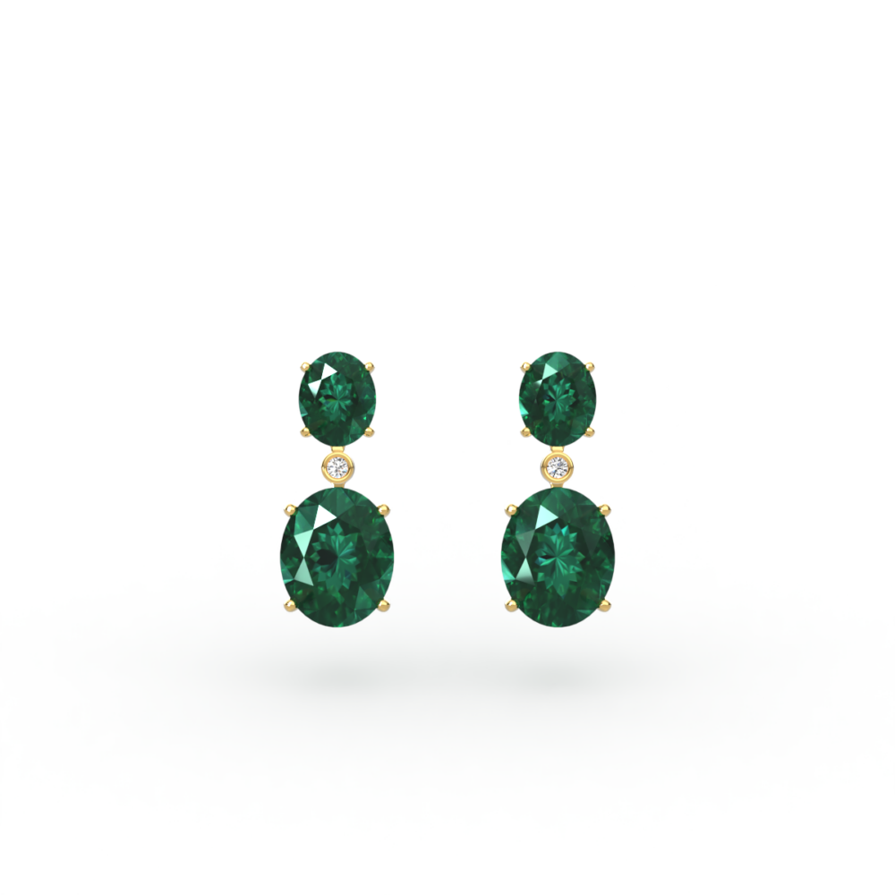 Oval Cut Emerald and Diamond Drop Earrings