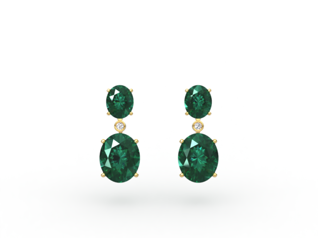Oval Cut Emerald and Diamond Drop Earrings