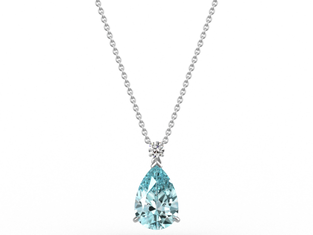 Pear Cut Aquamarine & Diamond Pendant