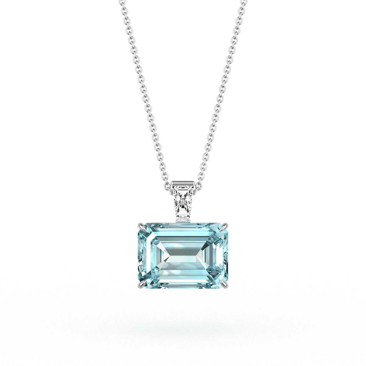 Emerald Cut Aquamarine & Diamond Pendant - Platandia