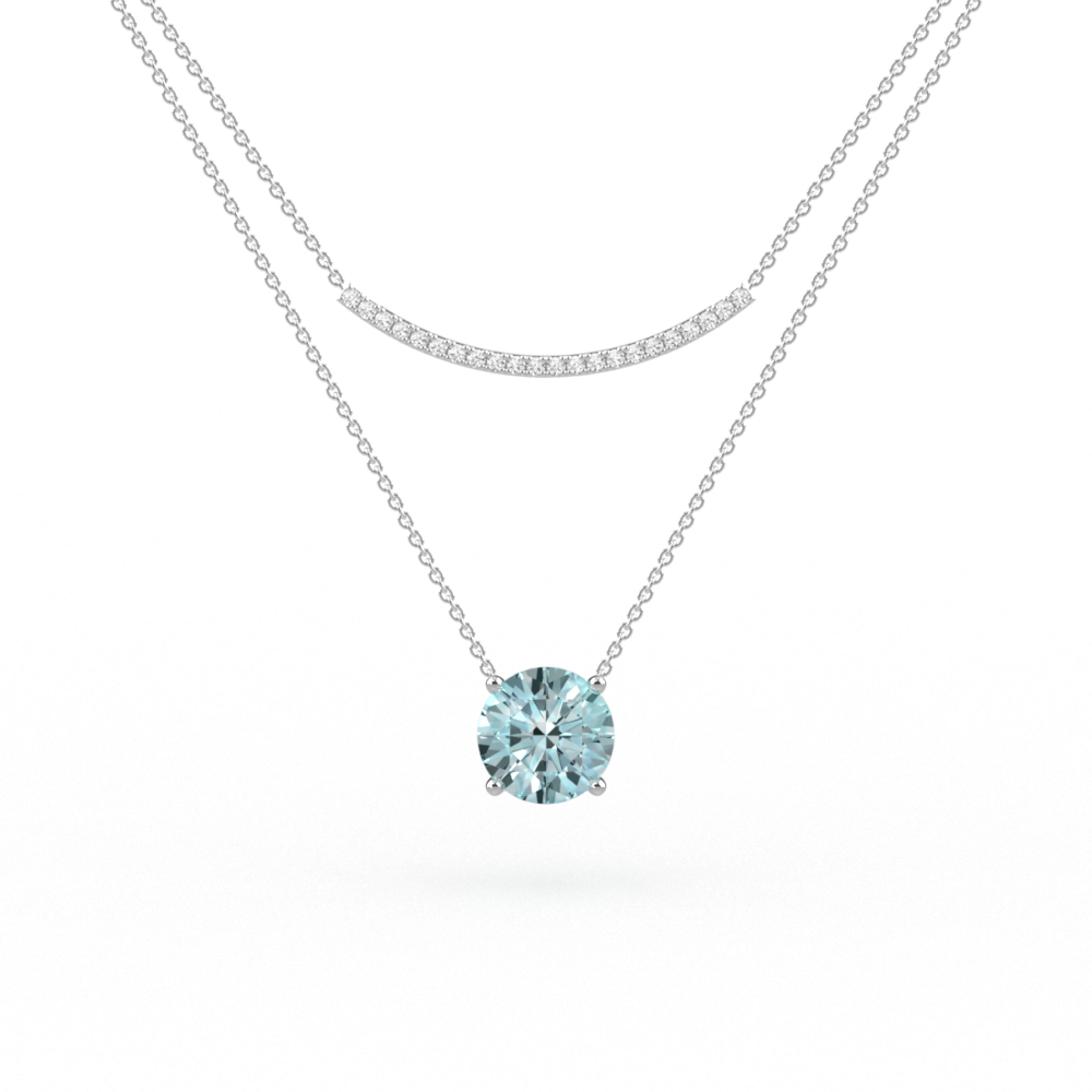 Round Cut Aquamarine & Diamond Pavé Necklace