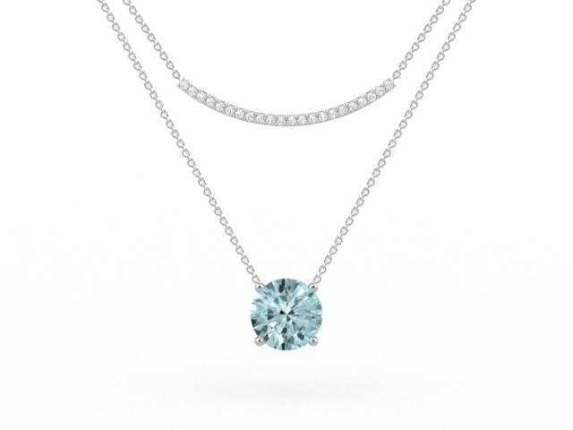 Round Cut Aquamarine & Diamond Pavé Necklace