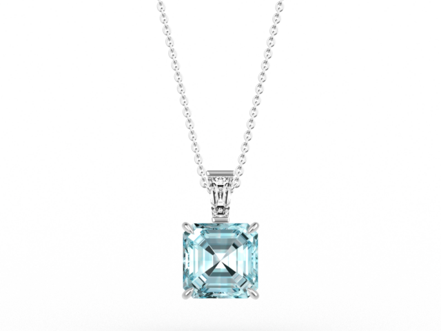 Square Octagon Cut Aquamarine & Diamond Pendant
