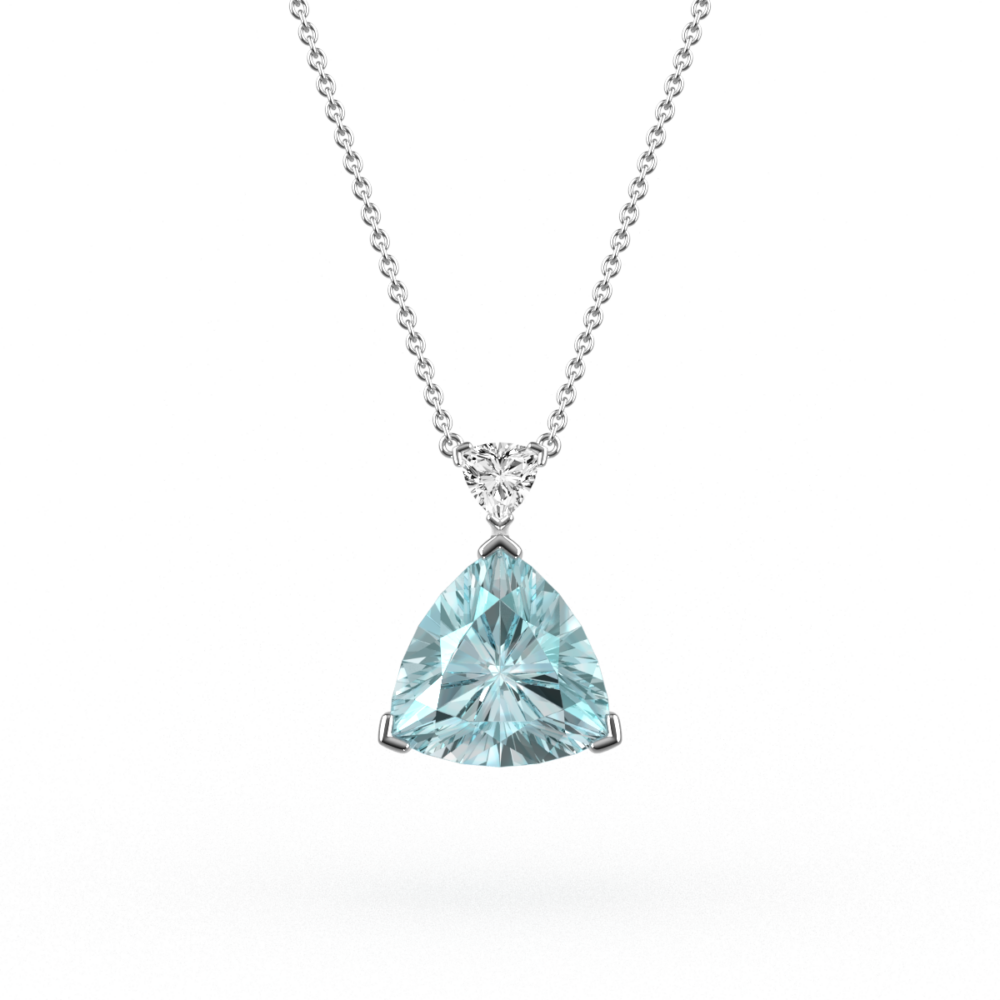 Trilliant Cut Aquamarine & Diamond Pendant