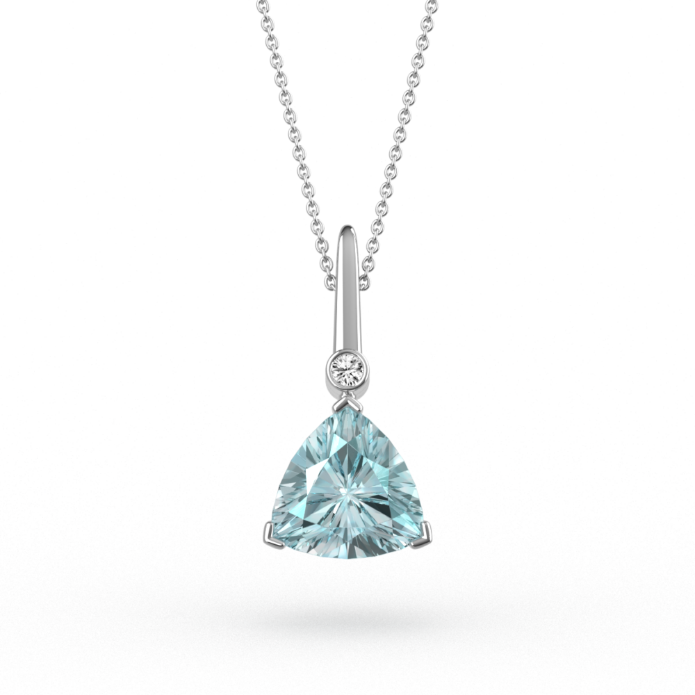 Trilliant Cut Aquamarine & Diamond Pendant