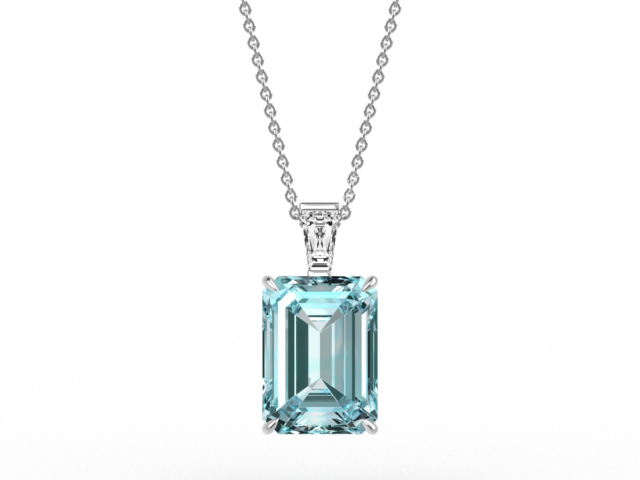 Emerald Cut Aquamarine & Diamond Pendant