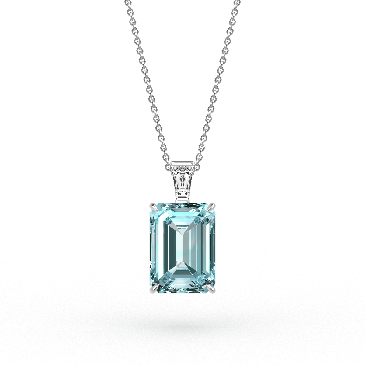 Emerald Cut Aquamarine & Diamond Pendant - Platandia