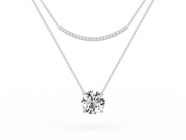 Round Brilliant Cut Diamond & Diamond Pavé Necklace