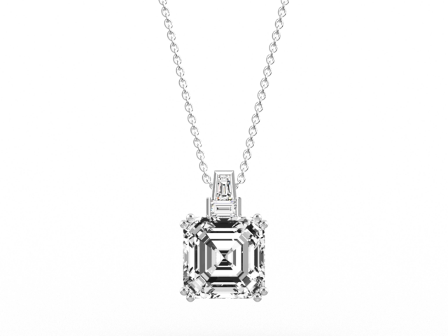 Square Octagon and Baguette Cut Diamond Pendant