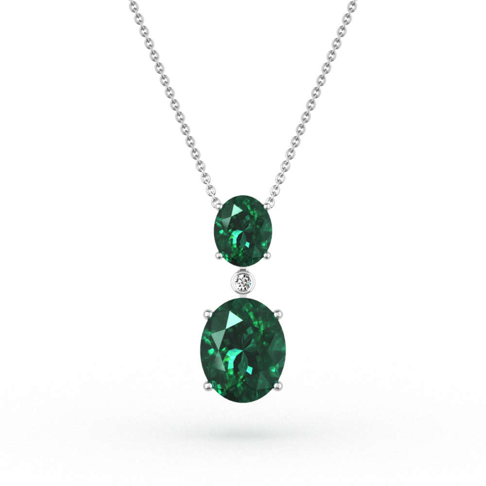 Double Oval Cut Emerald & Diamond Pendant