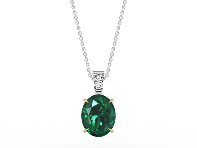 Oval Cut Emerald & Diamond Pendant