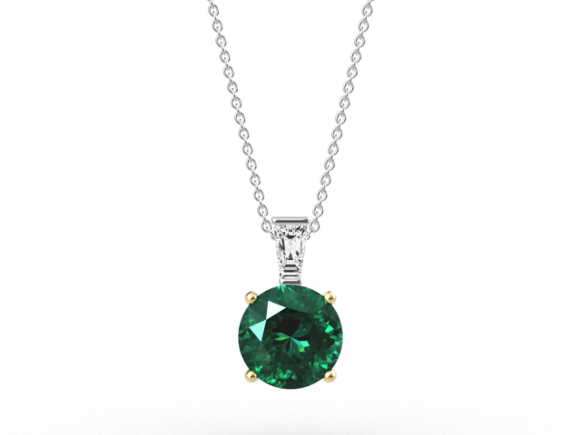 Round Cut Emerald & Diamond Pendant