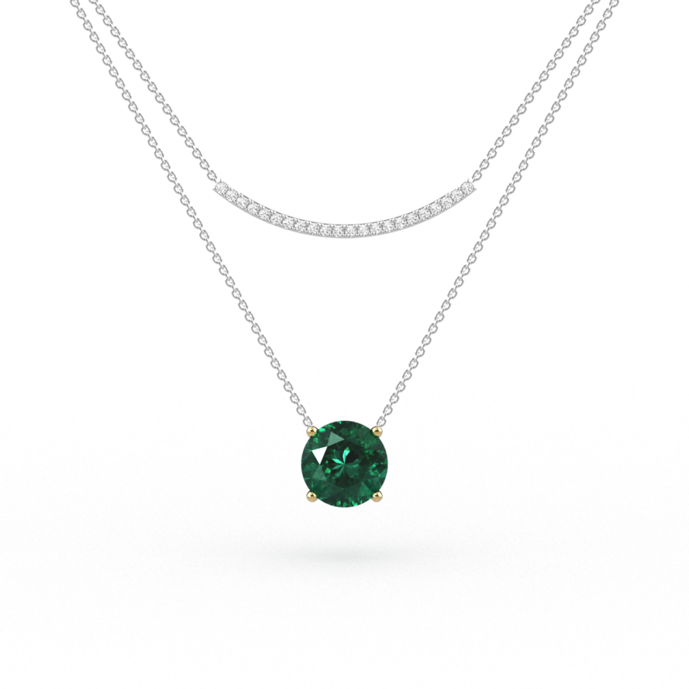 Round Cut Emerald & Diamond Pavé Necklace